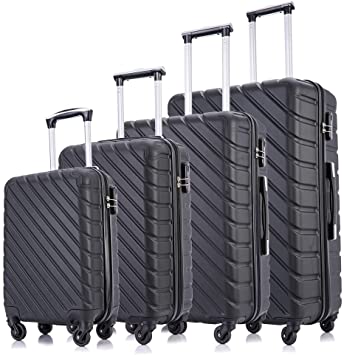 Apelila 4 PCS 18-28 Inch Hardshell Luggage ABS Luggages Sets With Spinner Wheels Hard Shell Spinner Carry On Suitcase(Black, 4 PCS)