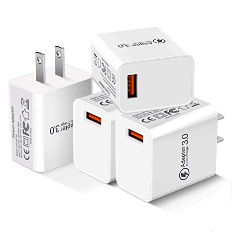 USB Wall Charger Fast Adapter, Besgoods 18W 4-Pack Wall Charger Block Home Travel USB Plug Compatible with Wireless Charger, Samsung Galaxy S9 S8/Note 8 9, iPhone, iPad, LG, HTC - White