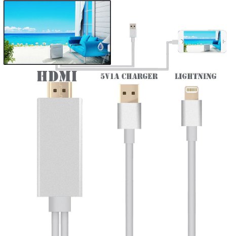 HDMI Cable, 6.4Ft MHL To HDMI Cable 1080P HDTV Adapter For iPhone 5 5S 6 6s plus (Not Compatible with all iPad series) (Silver)