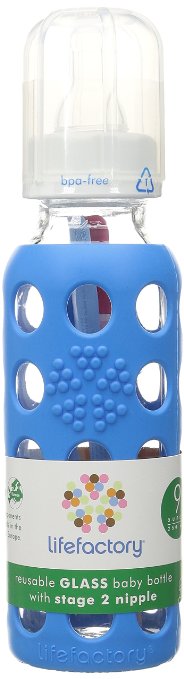 Lifefactory 9-Ounce Glass Baby Bottle with Silicone Sleeve and Stage 2 Nipple, Ocean