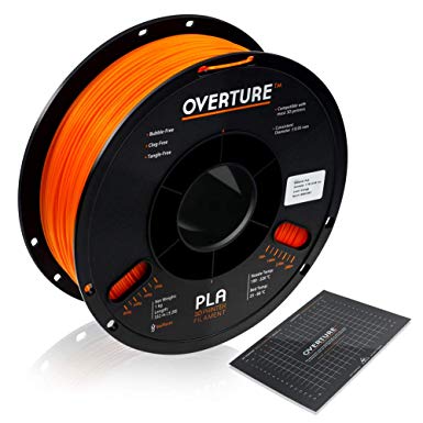 OVERTURE PLA Filament 1.75mm with 3D Build Surface 200mm × 200mm 3D Printer Consumables, 1kg Spool (2.2lbs), Dimensional Accuracy  /- 0.05 mm, Fit Most FDM Printer, Orange