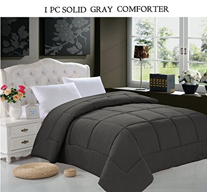 Elegant Comfort All Season Goose Down Alternative 1-Piece SOLID Gray Comforter - Available In All Sizes And Colors , Full/Queen, Gray