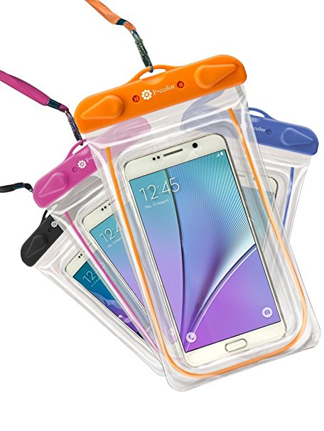 Waterproof Case, 4 Pack F-color Clear Transparent TPU Perfect for Rafting, Kayaking, Swimming, Boating, Fishing, Skiing, Protect iPhone 6S Plus SE, Galaxy S6 S7 Edge, LG G5 etc. Orange Blue Black Pink