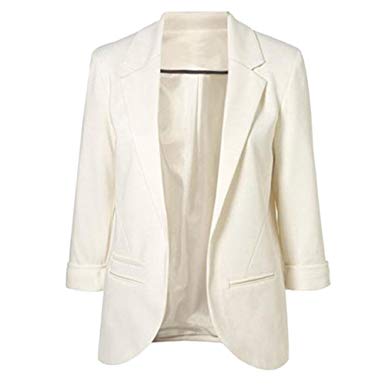 Jessica CC Women's 3/4 Sleeves Open Front Blazer Jacket Work Office Casual Blazer Suit with Pockets