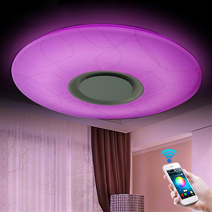 24W Dimmable LED Ceiling Light with Music Bluetooth Speaker, Modern Light Fixtures with RGB Color Changing, 15 inch 6500K Home Party Lighting for Bedroom Living Room Dining Room Wedding
