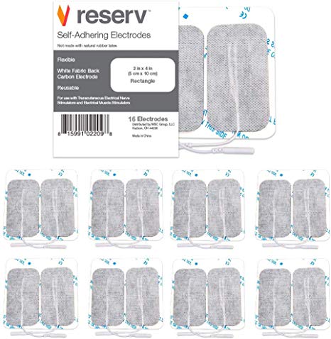 reserv 2" x 4" Rectangle Premium Re-Usable Self Adhesive Electrode Pads for TENS/EMS Unit, Fabric Backed Pads with Premium Gel (White Cloth and Latex Free) (16 Electrodes)
