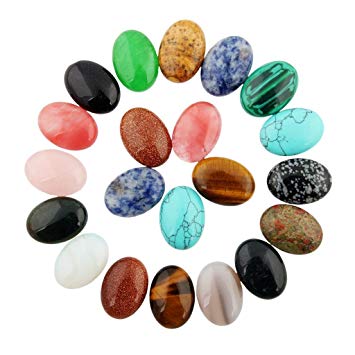 20pcs Cabochon Stone Oval Beads Semi-precious Gemstones Quartz Crystal 25x18mm Charms DIY Beads CAB Random Color Bulk for Jewelry Making(No Holes)