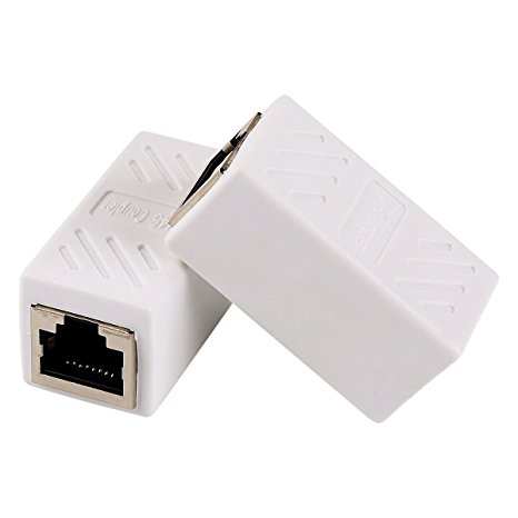 Jadaol Ethernet Cable In-line Shielded RJ45 Coupler, Female to Female - 2 Pack White