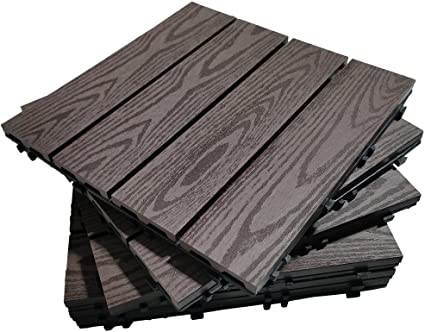 Annurssy 6 Pack Interlocking Deck Tiles 12” x 12” Wood Plastic Composites Decking Tiles Waterproof Corrosion Resistance for Walkway Balcony Patio Deck Indoor & Outdoor Flooring (6, Brown Wood Grain)