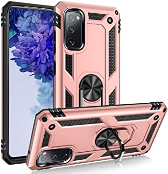 S20 fe Case,S20 fe 5G Case,ADDIT Military Grade Protective Samsung Galaxy S20 fe Cases Cover with Ring Car Mount Kickstand for Samsung Galaxy S20 fe/S20 fe 5G - Rose Gold