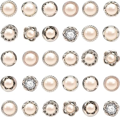 Women Shirt Brooch Pins 30Pcs Small Cover Up Buttons Pins Pearl Safety Button Brooches for Women Dress Pin Rhinestone Buttons for Clothing Jeans Hat Bags Decorations