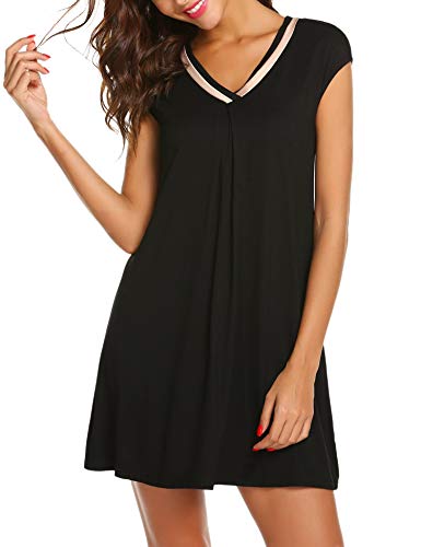 Elaver V Neck Sleep Shirt Casual Dress Short Sleeve Nightshirt for Women Plus Size S-XXL