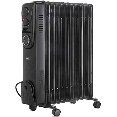 VonHaus Oil Filled Radiator 2.5KW 11 fin – Portable Electric Heater – 3 Power Settings, Adjustable Temperature, Thermal Safety Cut off & 24 Hour Timer – Black 2500W