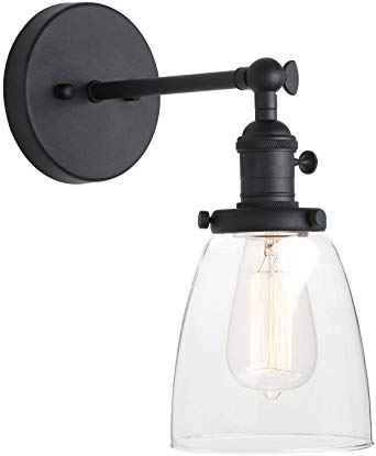 Pathson Vintage Wall Sconce with On Off Switch, Clear Glass Shade Black Vanity Light, Indoor Wall Lighting Fixtures for Bathroom Bedside Garage Porch Cafe Club