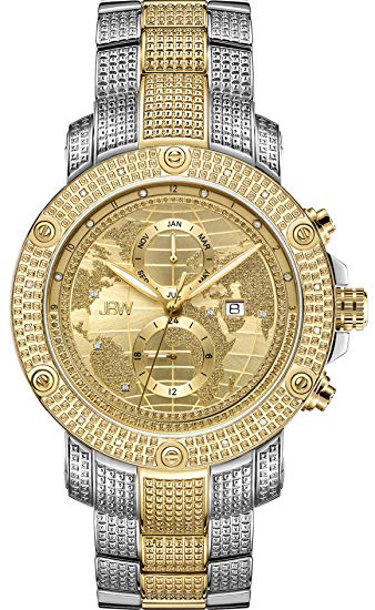 JBW Luxury Men's Veyron 0.18 Carat Diamond Wrist Watch with Stainless Steel Link Bracelet