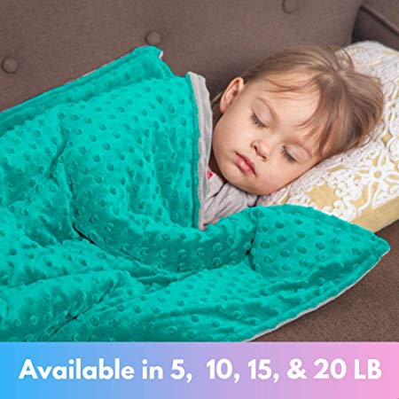 Roore 5 lb Weighted Blanket for Kids I 36"x48" I Weighted Blanket with Plush Minky Teal Removable Cover I Weighted with Premium Glass Beads I Perfect for Children from 40 to 60 lb