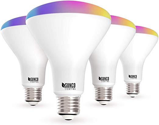 Sunco Lighting 4 Pack WiFi LED Smart Bulb, BR30, 8W, Color Changing (RGB & CCT), Dimmable, 650 LM, Compatible with Amazon Alexa & Google Assistant - No Hub Required