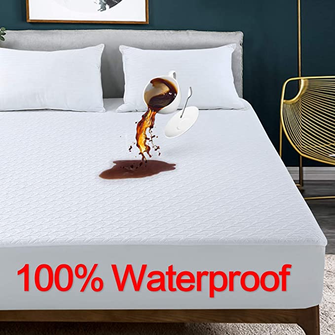 GOPOONY Cooling 100% Waterproof Mattress Protector Queen Size Smooth Mattress Pad Cover Soft & Breathable Noiseless 18 Inch Extra Deep Pocket Protection Fitted 8"-21" Vinyl Free （White, Queen