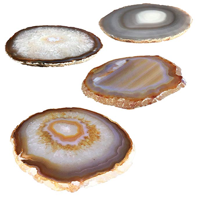 Kooalo Agate Coasters- Set of 4 Unique and Beautiful Drink Coasters From Round Brazilan Agate Geodes.