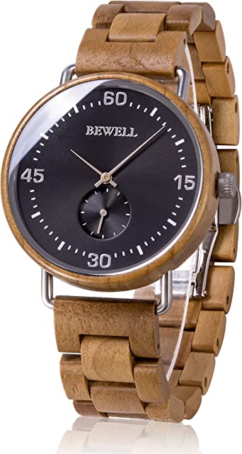 BEWELL Wooden Watches for Men Women Slim Analog Quartz Minimalist Couple Wrist Watch W163A