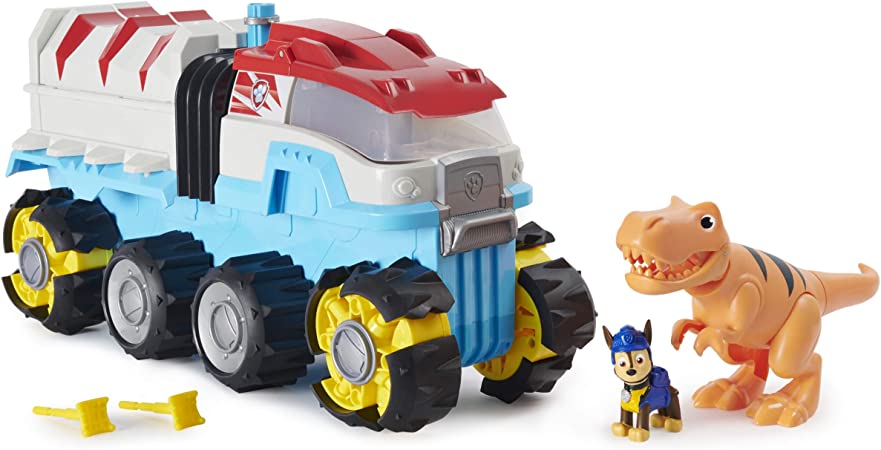 Paw Patrol, Dino Rescue Dino Patroller Motorized Team Vehicle with Exclusive Chase and T. Rex Figures