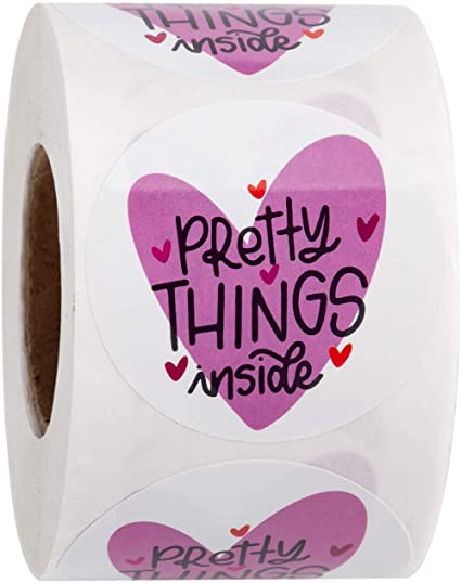 WRAPAHOLIC Pretty Things Inside Stickers - Heart Thanks For Shopping Small Shop Local Handmade - 2 x 2 Inch 500 Total Labels