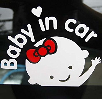 Aaron White Baby in Car (Girl) Baby Safety Sign Car Sticker, Car Decal Sticker (2-Pack)