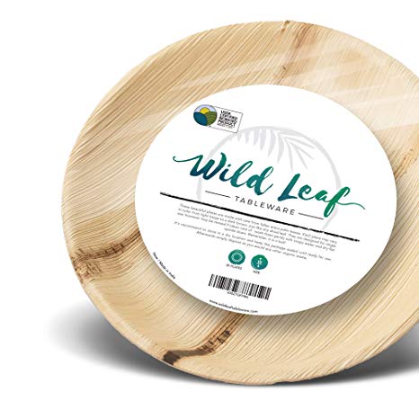Wild Leaf Tableware Palm Leaf Compostable Plates - 10 Inch Round, 25 Pack - Eco Friendly Disposable Bamboo Plates - Sturdy Biodegradable Dinnerware Set for Weddings, Parties, BBQs and Catering Events