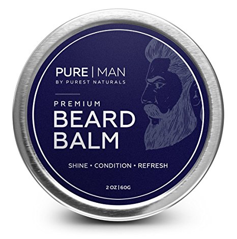 PURE | MAN Beard & Mustache Balm / Wax / Butter / Oil / Leave In Conditioner - Thickens, Strengthens, Softens, Tames & Styles Facial Hair Growth - Best & 100% Natural - Soothes Itching