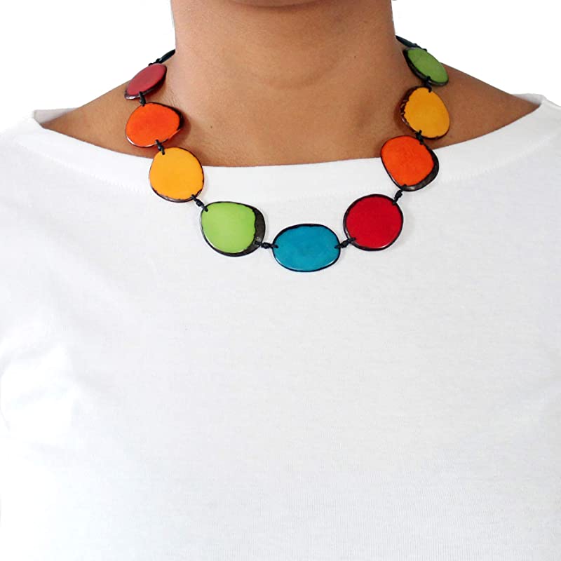Tagua Necklace Wafers in Multicolor Handmade Fairtrade, LIghtweight, by Florama Natural Jewelry