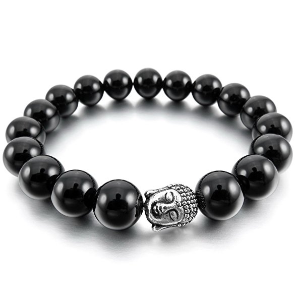 INBLUE Women,Men's 12mm Energy Bracelet Link Wrist Energy Stone Simulated Buddha Mala Bead