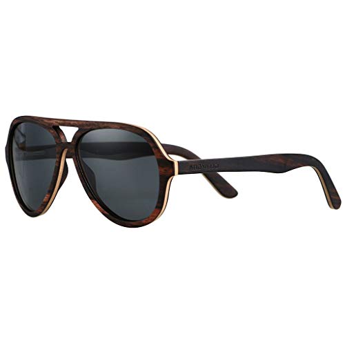 Wood Aviator Sunglasses for Men Women Vintage Wooden Shades Ebony Frame Walnut Oval Brown Green Black BLue ANDWOOD