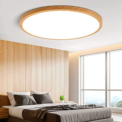 LightingWill 12Inch 24W LED Ceiling Light Flush Mount, Flat Modern Wood Grain Lighting Fixture, 5000K Daylight White, 3200LM, Slim 240W Equivalent Ceiling Lamp for Bedroom, Kitchen, Living Room