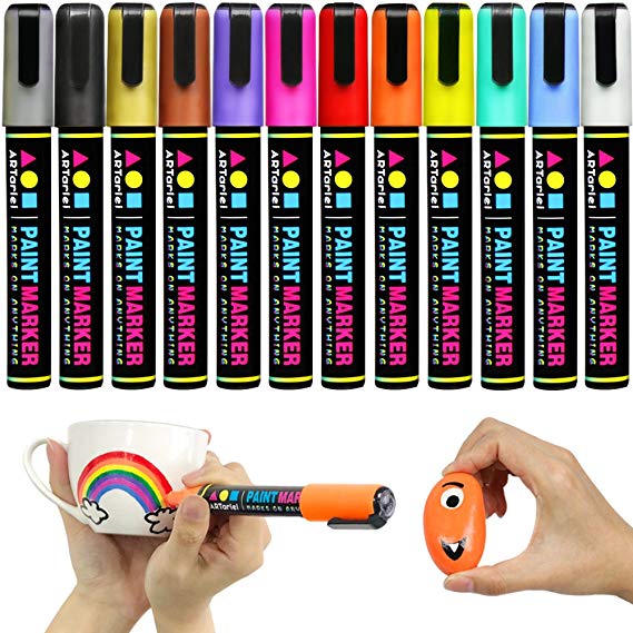 ARTarlei Permanent Paint Markers | Medium Point,Safe To Kids, 12 Vibrant Oil-Based Paint Pens for Any Surface - Canvas, Glass, Stone,Ceramic,Metal, Wood, Rubber,Plastic, Paper, Leather, Clay