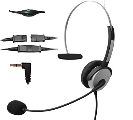 Voistek Corded Call Center Telephone Headset Noise Cancelling Headphone with Flexible Microphone for Cisco Linksys Polycom Panasonic Office Deskphone DECT Cordless and Cell Phones with 2.5mm Headset Jack (Mono QD H10P25)