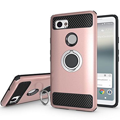 Newseego for Google Pixel 2 XL Case with Armor Dual Layer 2 in 1 with Extreme Heavy Duty Protection and Finger Ring Holder Kickstand Fit Magnetic Car mount for Google Pixel 2 XL-Rose gold