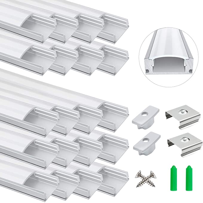 20-Pack LED Aluminum Profile, LightingWill LED Aluminum Channel 3.3ft/1Meter Silver U-Shape LED Diffuser With Milky White Cover, End Caps and Mounting Clips Aluminum Extrusion For LED Strip Lights U02