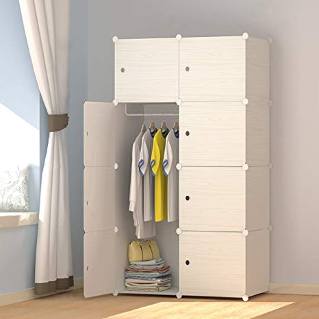 JOISCOPE MEGAFUTURE Wood Pattern Portable Wardrobe Closet for Hanging Clothes, Combination Armoire, Modular Cabinet for Space Saving, Ideal Storage Organizer Cube for Books, Toys, Towels (8-Cube)