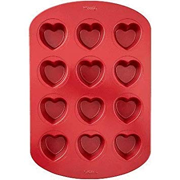 Wilton 12 Cavity Mini Heart Cupcake Pan Red (RedMini Heart Pan)