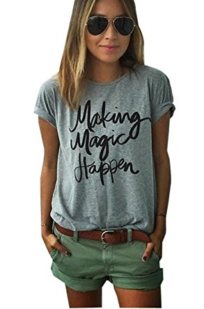 LUKYCILD Women's Summer Street Printed Tops Funny T Shirt Tee