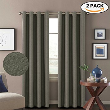 H.Versailtex (2 Panels ) Classical Grommet Room Darkening Thermal Insulated Heavy Weight Textured Tiny Plaid Linen Finishing Extra Long Curtains&Drapes,52 by 108 Inch-Taupe Gray