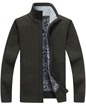 HOWON Men's Solid Slim Fit Long Sleeve Zip up Knit Cardigan