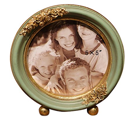 SIKOO Vintage Picture Frame 5x5 Green Family Round Photo Frame for Home Decoration