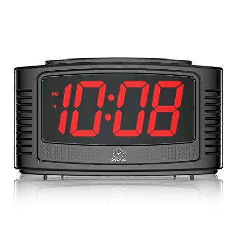 DreamSky Small Digital Alarm Clock, 1.2" Large Clear Red Digits LED Display with Dimmer (High/Low/Off), Loud Alarm, Snooze, Simple Bedside Clock, Mains Powered, Easy to Use (Black)