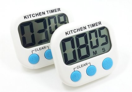 SPPQ 2 Pack Digital Kitchen Timer Big Digits Loud Alarm Magnetic Backing Stand White