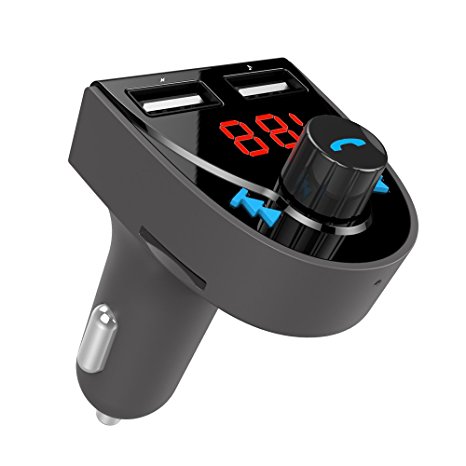 Blutooth FM Transmitter Car Radio Adapter, Bluetooth Transmitter Audio Adapter with Crystal Sound MP3 Music Player Handsfree Car kit/2 USB Ports Car Charger/SD Card/USB Flash Drive/Voltage Display