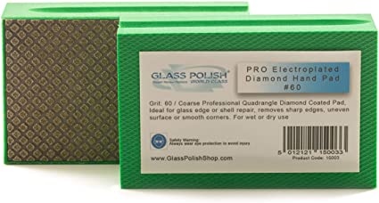 GLASS POLISH 15003 Diamond Hand Pad, Hand-Held Sanding Block for Grinding, polishing, Sharp Edges | Grit 60