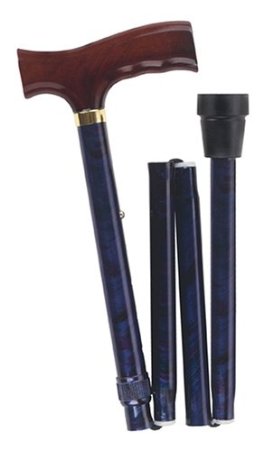 DMI Adjustable Folding Fancy Cane with Derby Top Wood Handle and Rubber Tips, Blue Cyclone