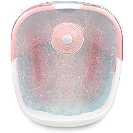 Foot Bath with Heat Maintenance | Foot Massager with Bubbles | At Home Portable Pedicure Foot Soak | Pink (Heat Maintenance)
