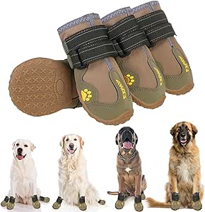 EXPAWLORER Anti-Slip Dog Shoes - 4PCS Waterproof Dog Boots with Reflective Straps for Outdoor Hiking, Dog Paw Protectors for Hot Pavement Winter Snow, Non Slip Dog Booties for Small Medium Large Dogs